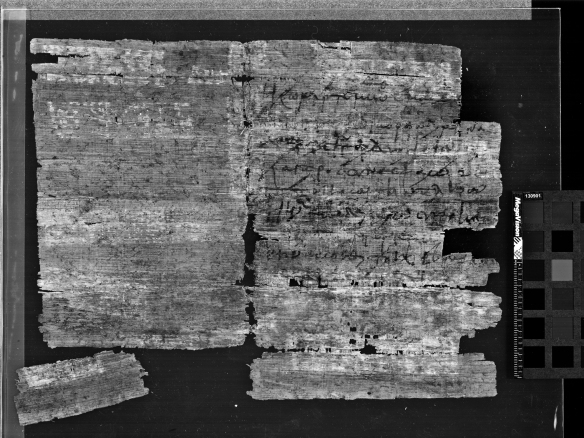 P.Ryl.Greek Add. 1166 back: the lighter stripes visible especially on the left half of the papyrus match with cell tape that was found in an envelope with the papyrus.